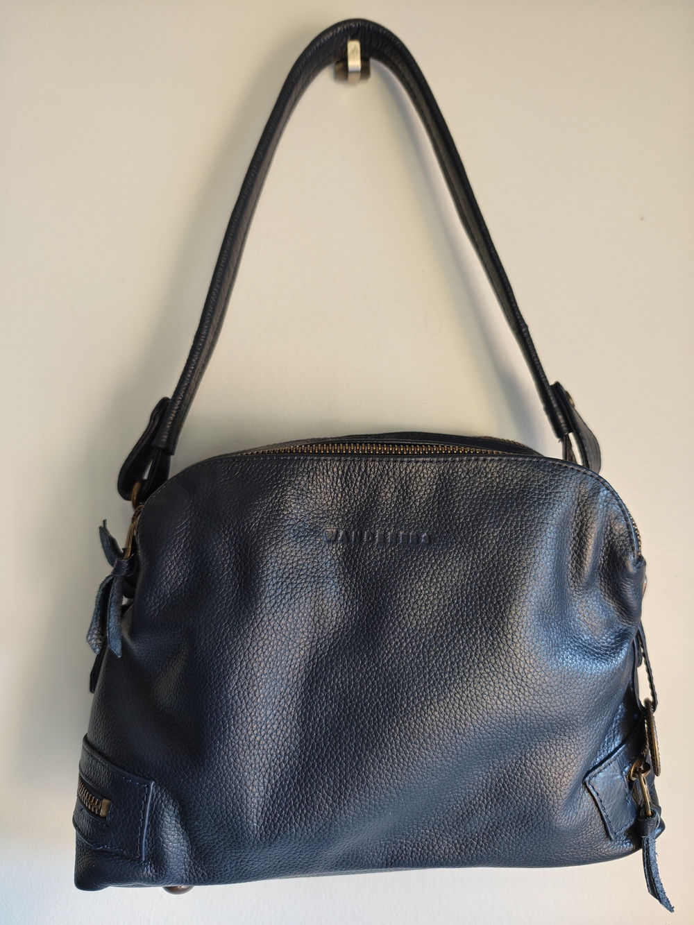 The Wonderers Travel Co Leather Shoulder Bag in Dark Blue - Picture 1 of 9